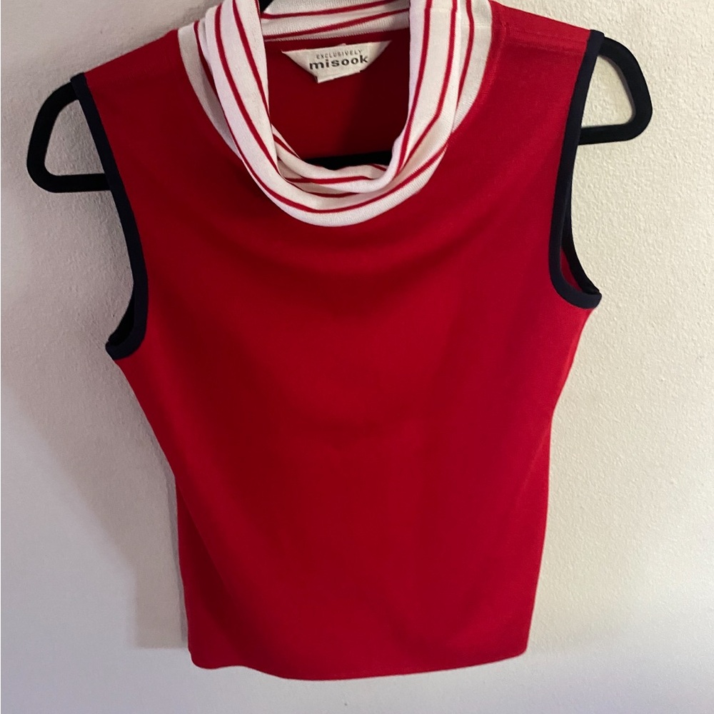 Misook Red & White Striped Knit Top Size XS